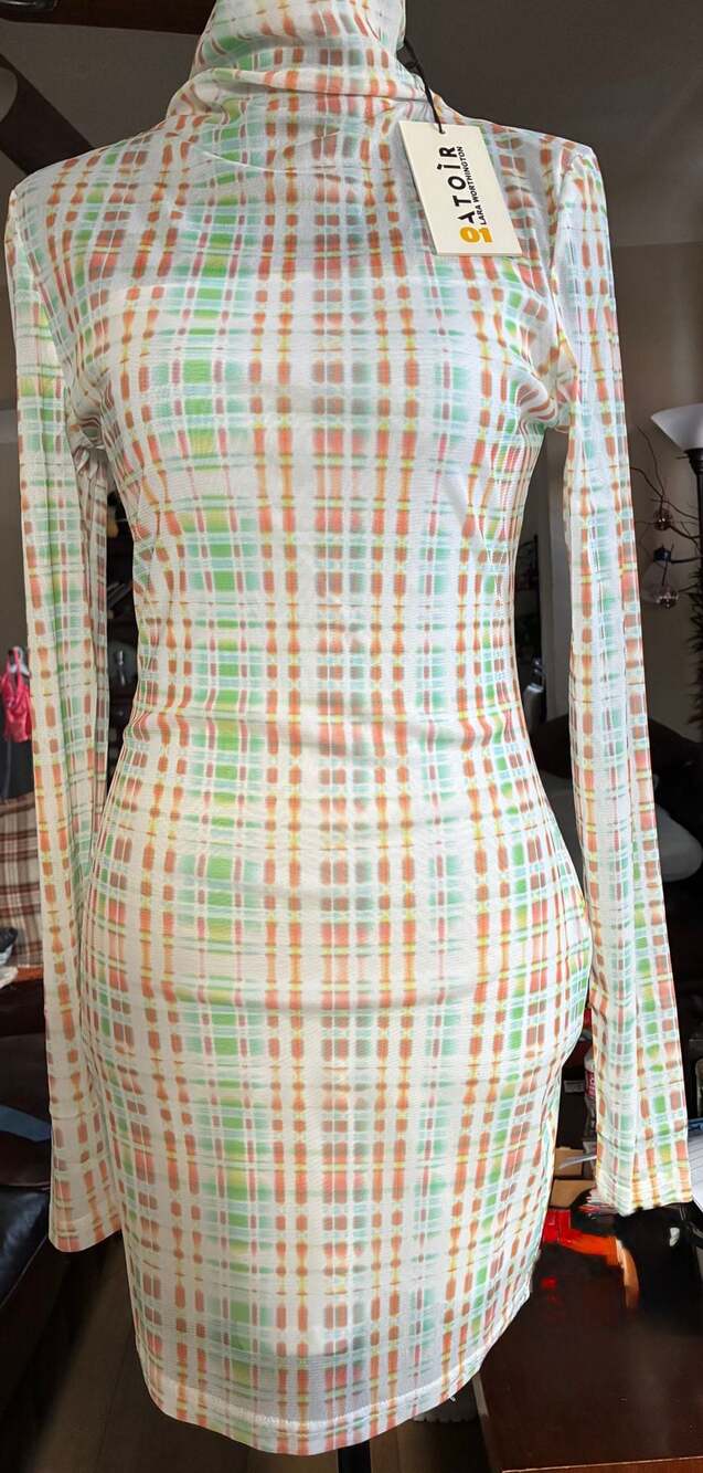 NWT- Atoir x Lara Worthington 006 Mesh Mini Dress in Green Check size xs